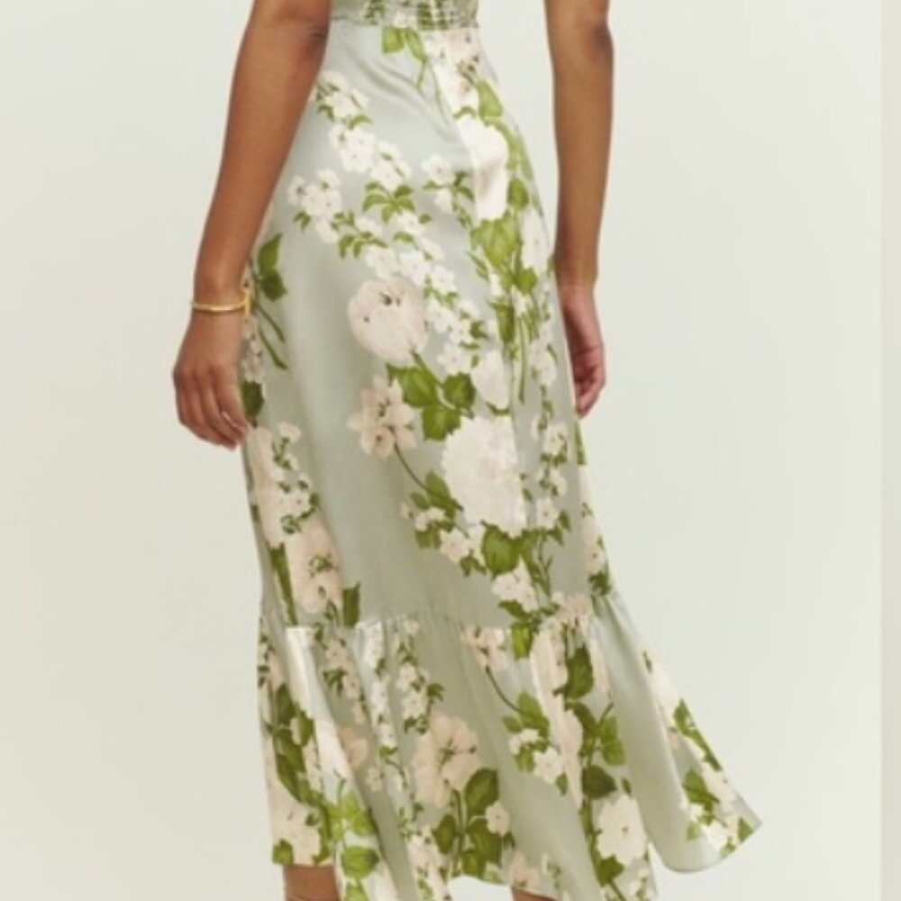 NWOT Reformation Sianna Silk Floral Midi Dress in Tarragon S $328 - Picture 9 of 12